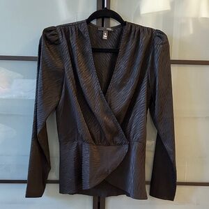 Aqua Black Textured Wrap-Front Blouse